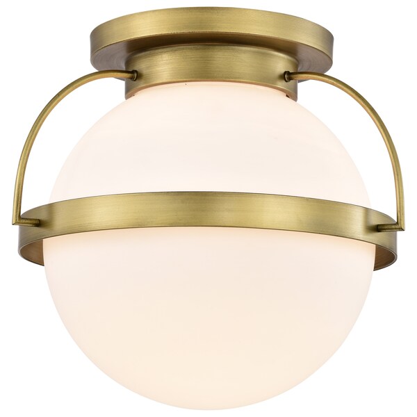 Lakeshore 1-Light Large Flush Natural Brass White Opal Glass